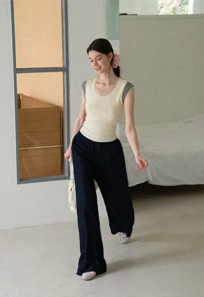 Wide Leg Elastic Waist Casual Pants