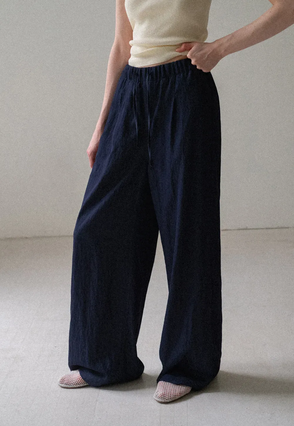 Wide Leg Elastic Waist Casual Pants
