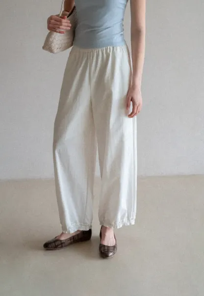 Wide leg casual pants with elastic waist and cuffs