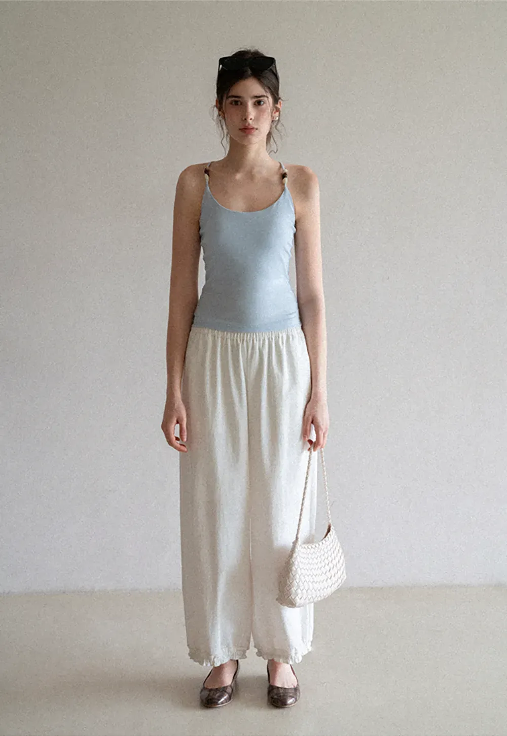 Wide leg casual pants with elastic waist and cuffs
