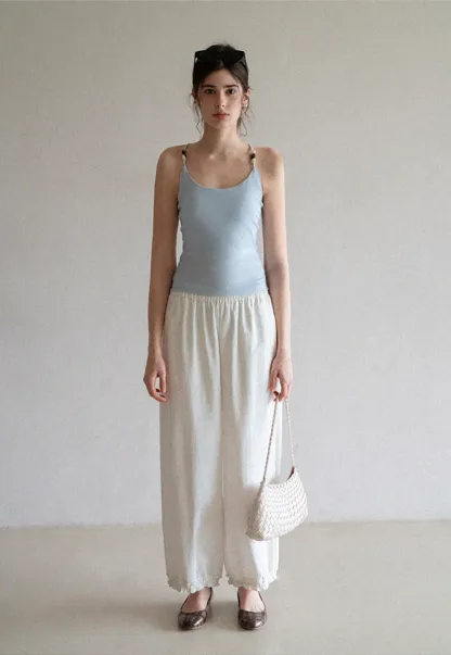 Wide leg casual pants with elastic waist and cuffs
