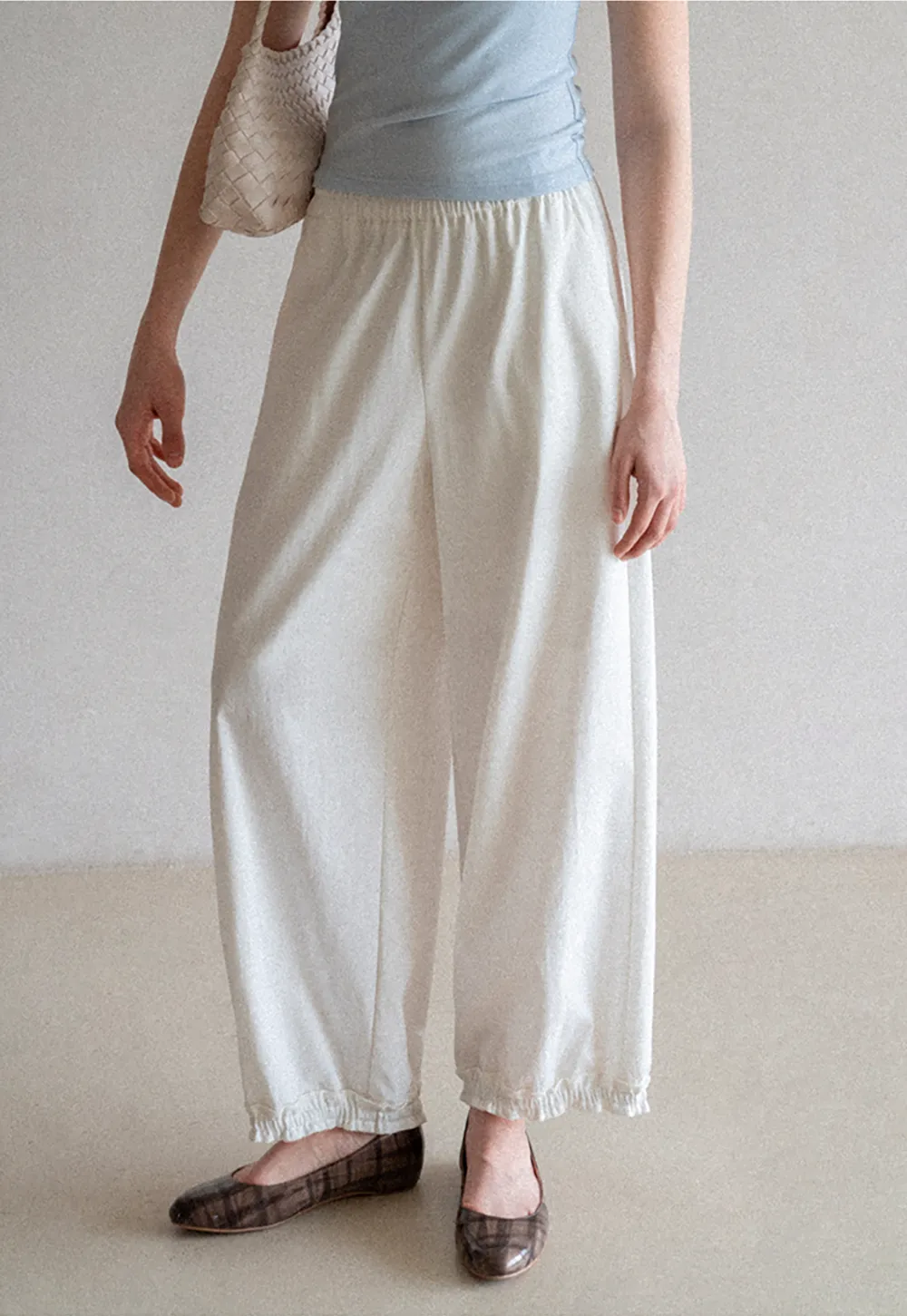 Wide leg casual pants with elastic waist and cuffs