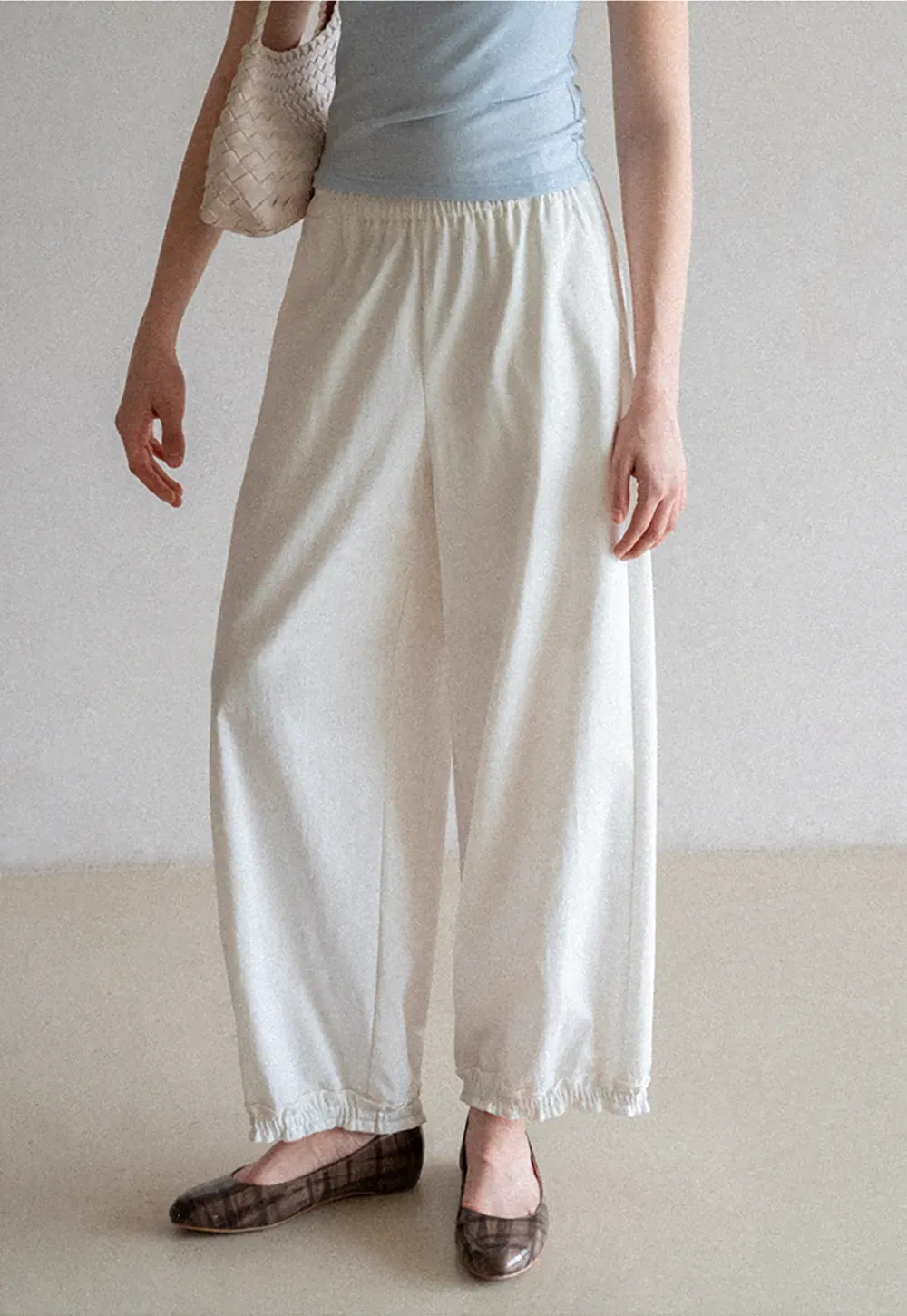 Wide leg casual pants with elastic waist and cuffs