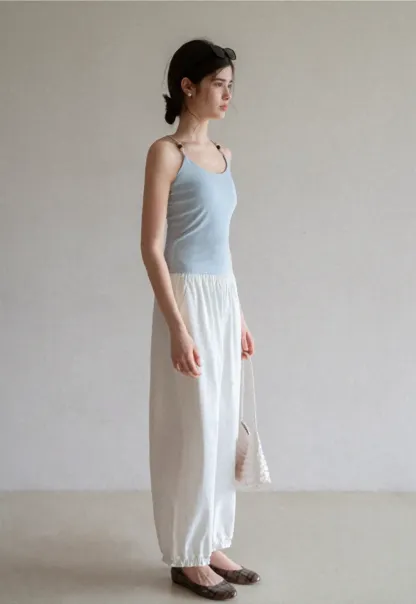 Wide leg casual pants with elastic waist and cuffs