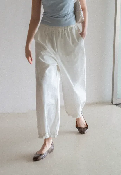 Wide leg casual pants with elastic waist and cuffs