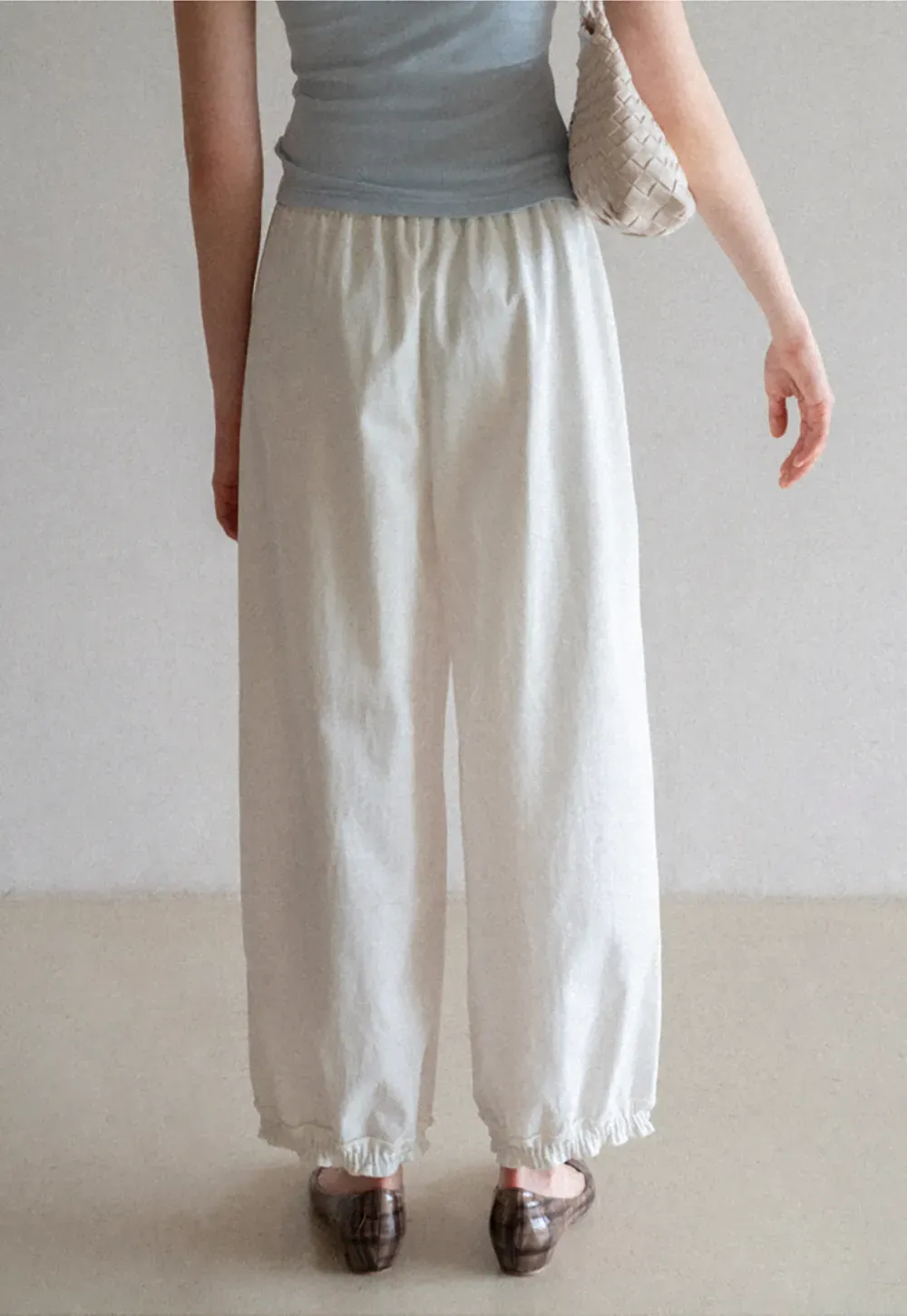 Wide leg casual pants with elastic waist and cuffs