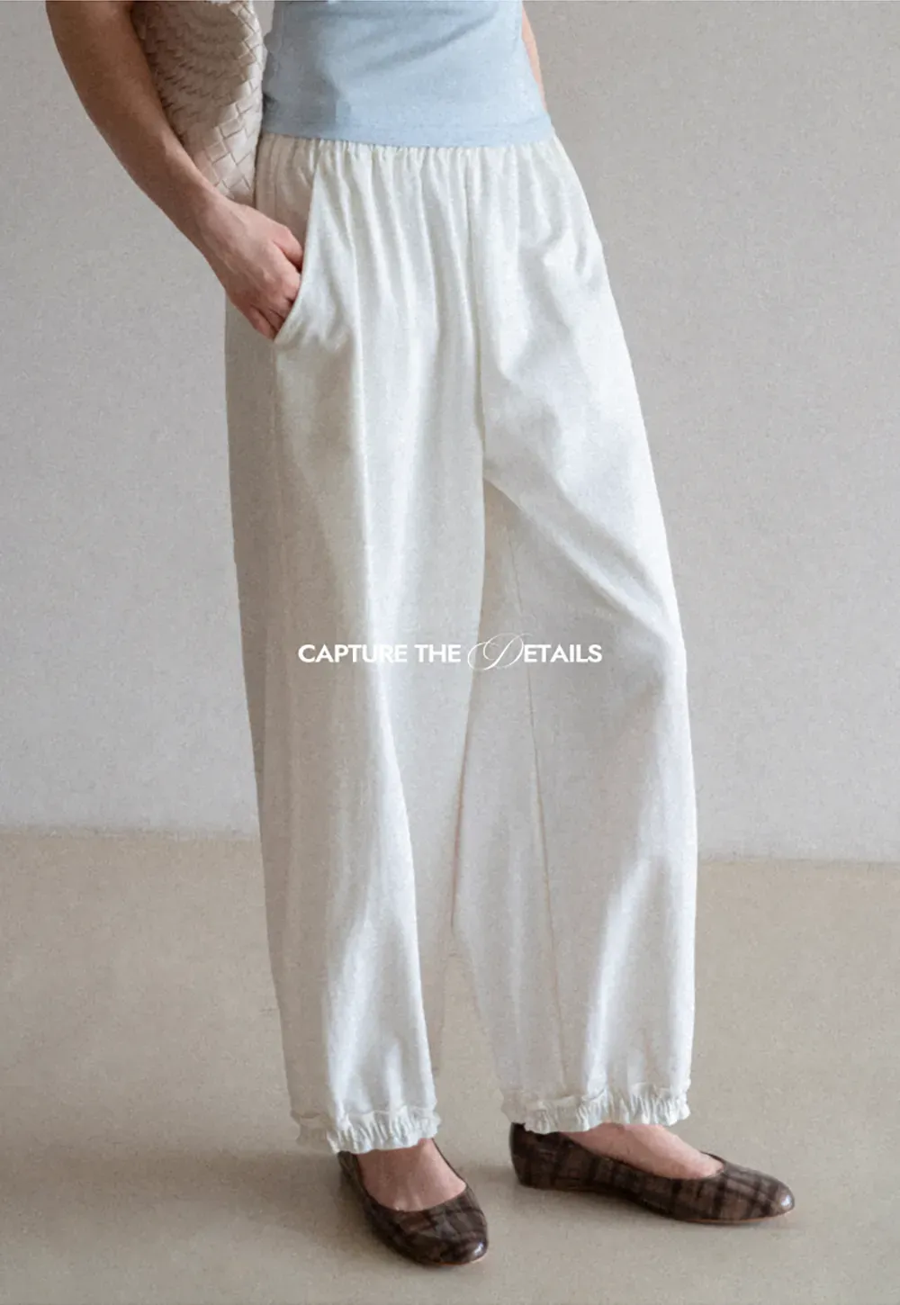 Wide leg casual pants with elastic waist and cuffs