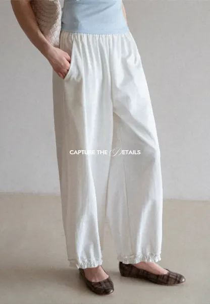 Wide leg casual pants with elastic waist and cuffs