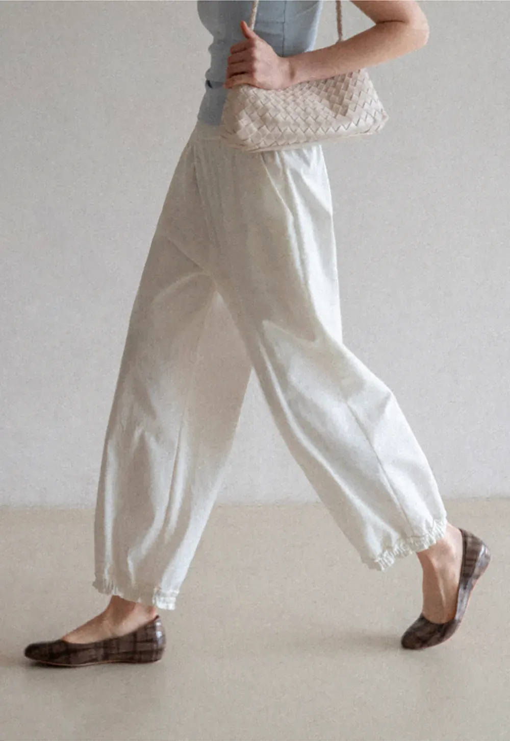 Wide leg casual pants with elastic waist and cuffs