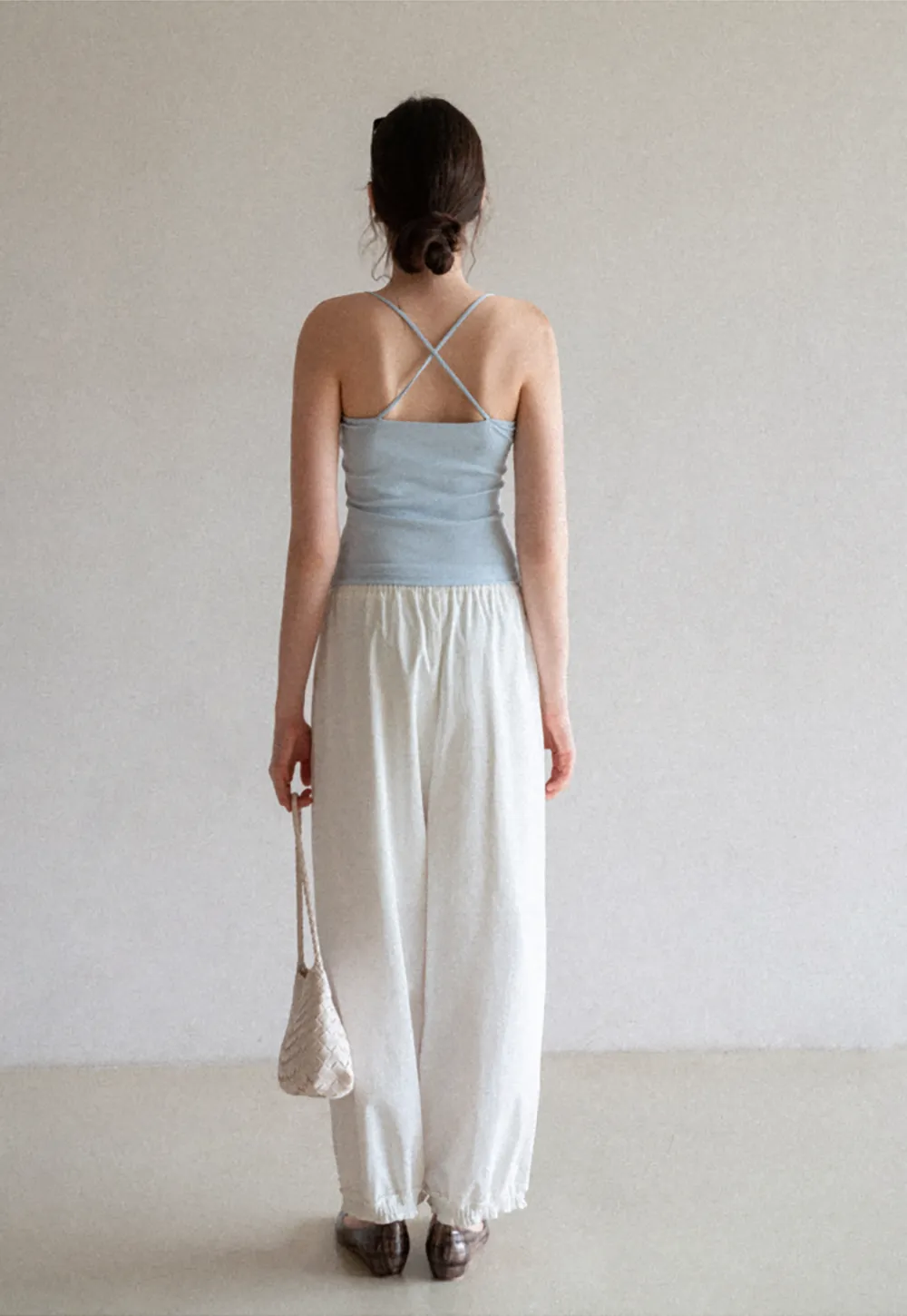 Wide leg casual pants with elastic waist and cuffs