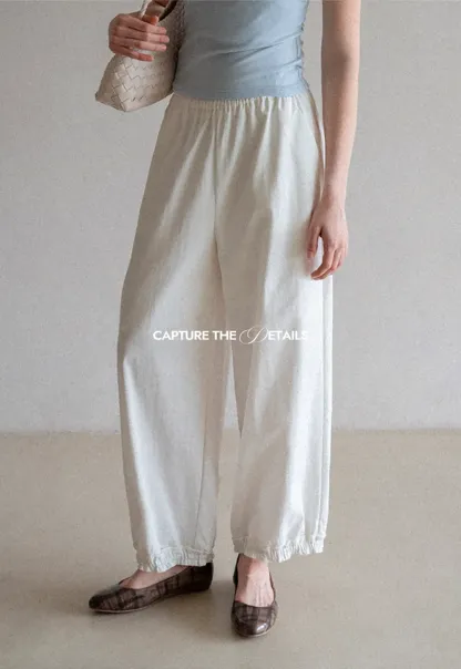 Wide leg casual pants with elastic waist and cuffs