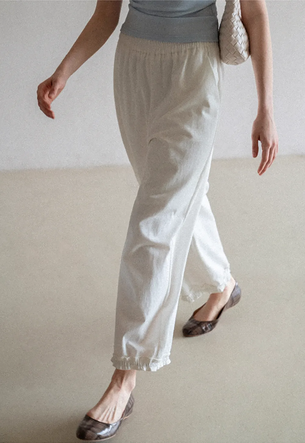 Wide leg casual pants with elastic waist and cuffs