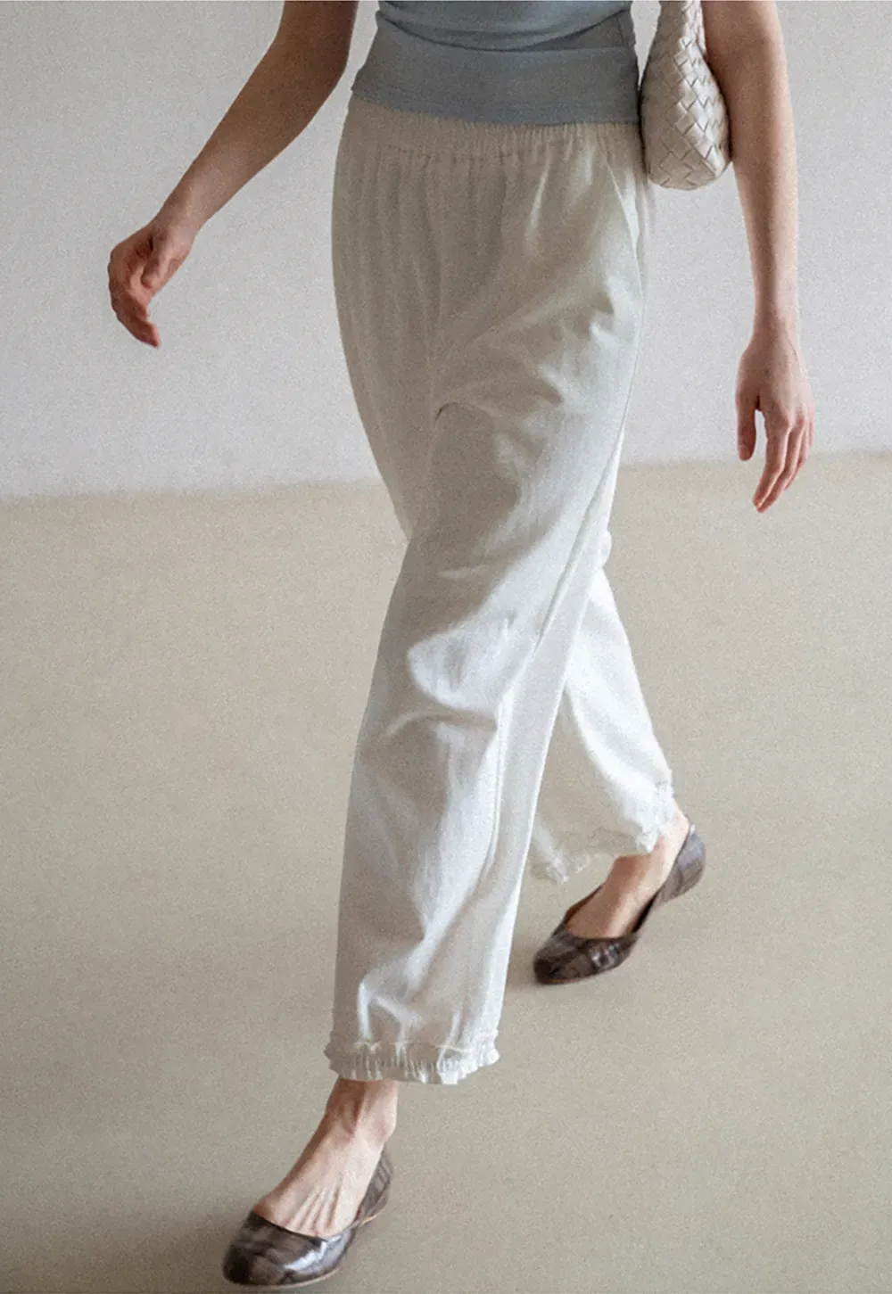 Wide leg casual pants with elastic waist and cuffs