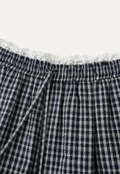 Wide Leg Plaid Casual Pants with Elastic Waist