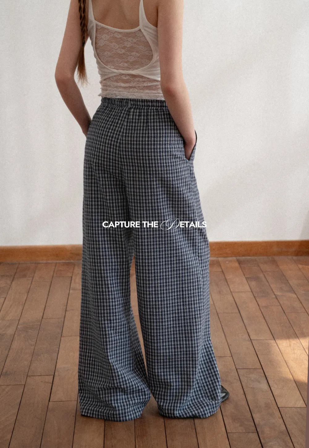 Wide Leg Plaid Casual Pants with Elastic Waist