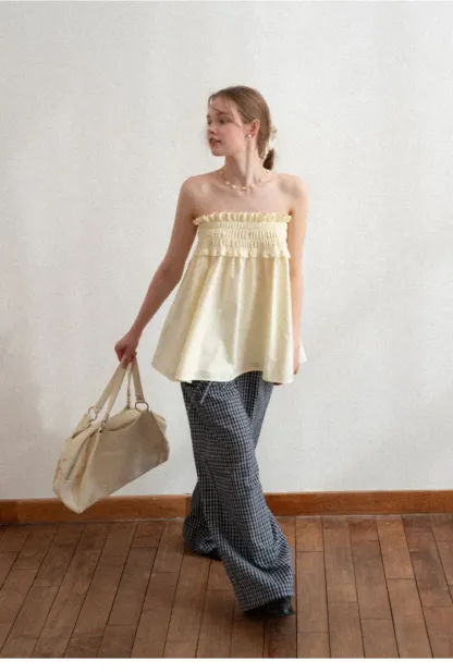 Wide Leg Plaid Casual Pants with Elastic Waist