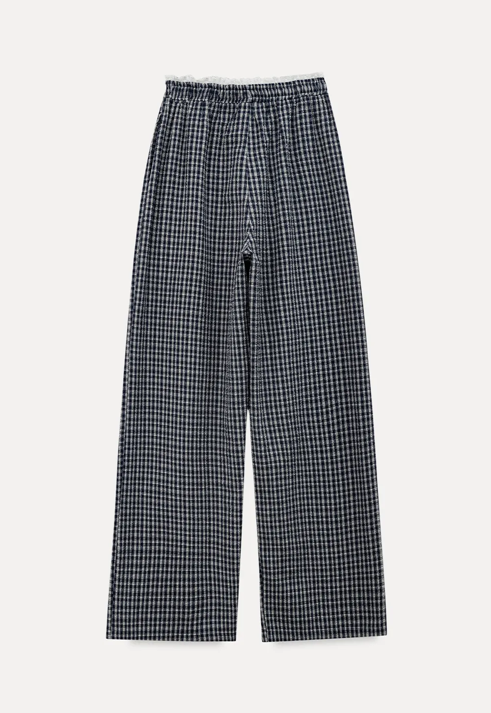 Wide Leg Plaid Casual Pants with Elastic Waist