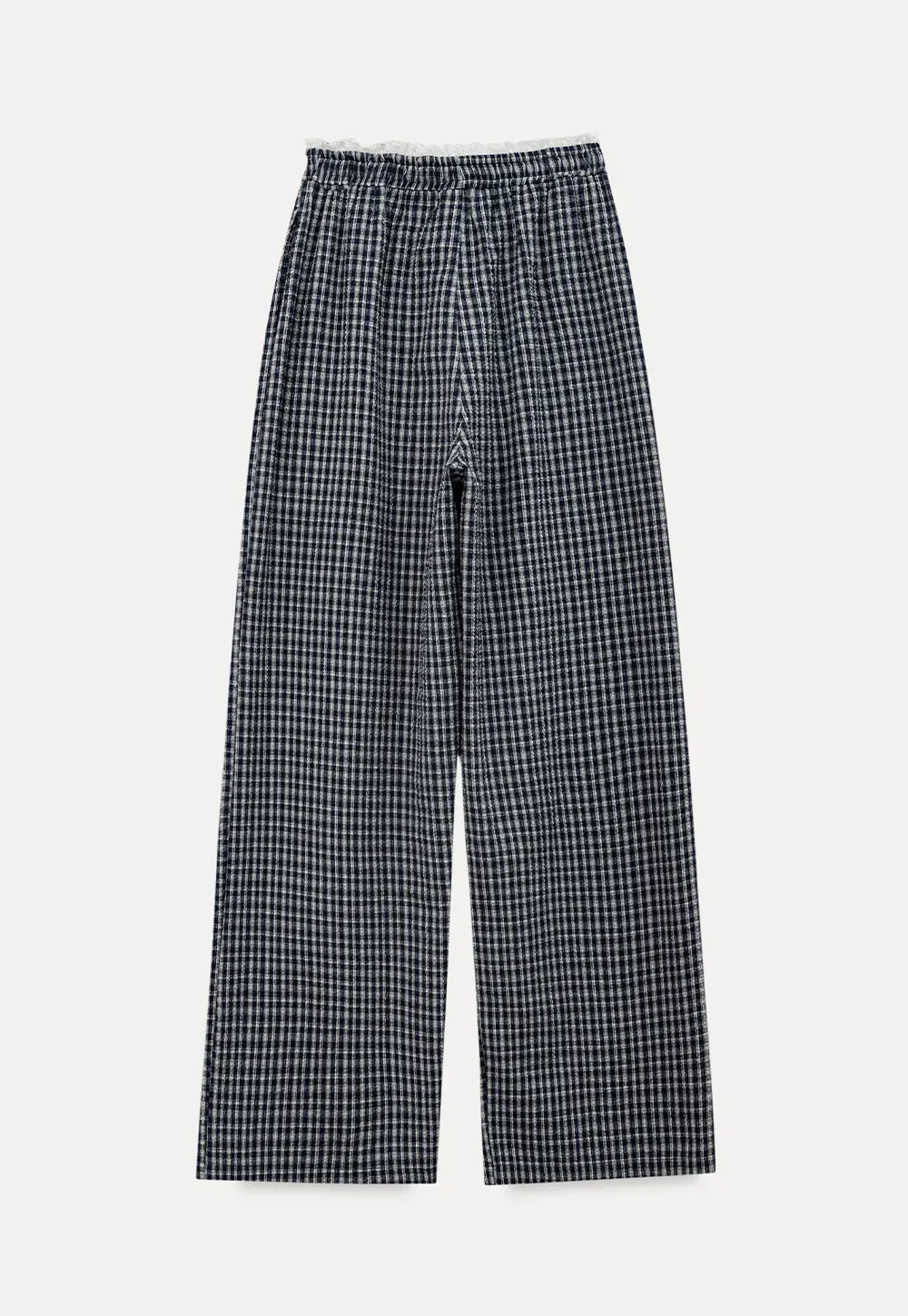 Wide Leg Plaid Casual Pants with Elastic Waist