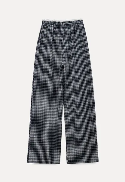 Wide Leg Plaid Casual Pants with Elastic Waist