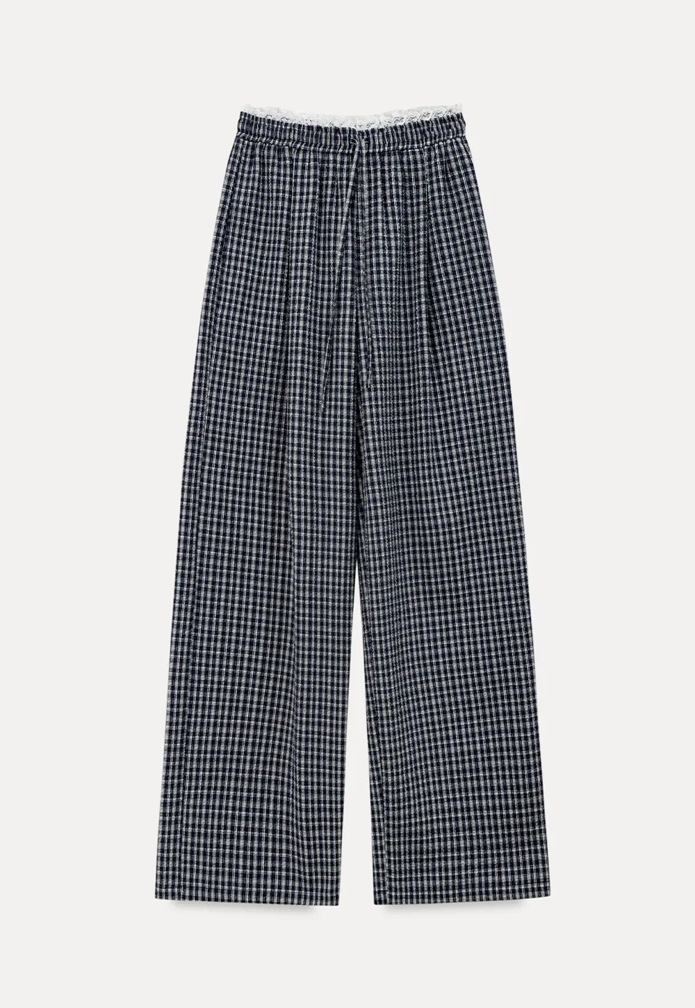 Wide Leg Plaid Casual Pants with Elastic Waist