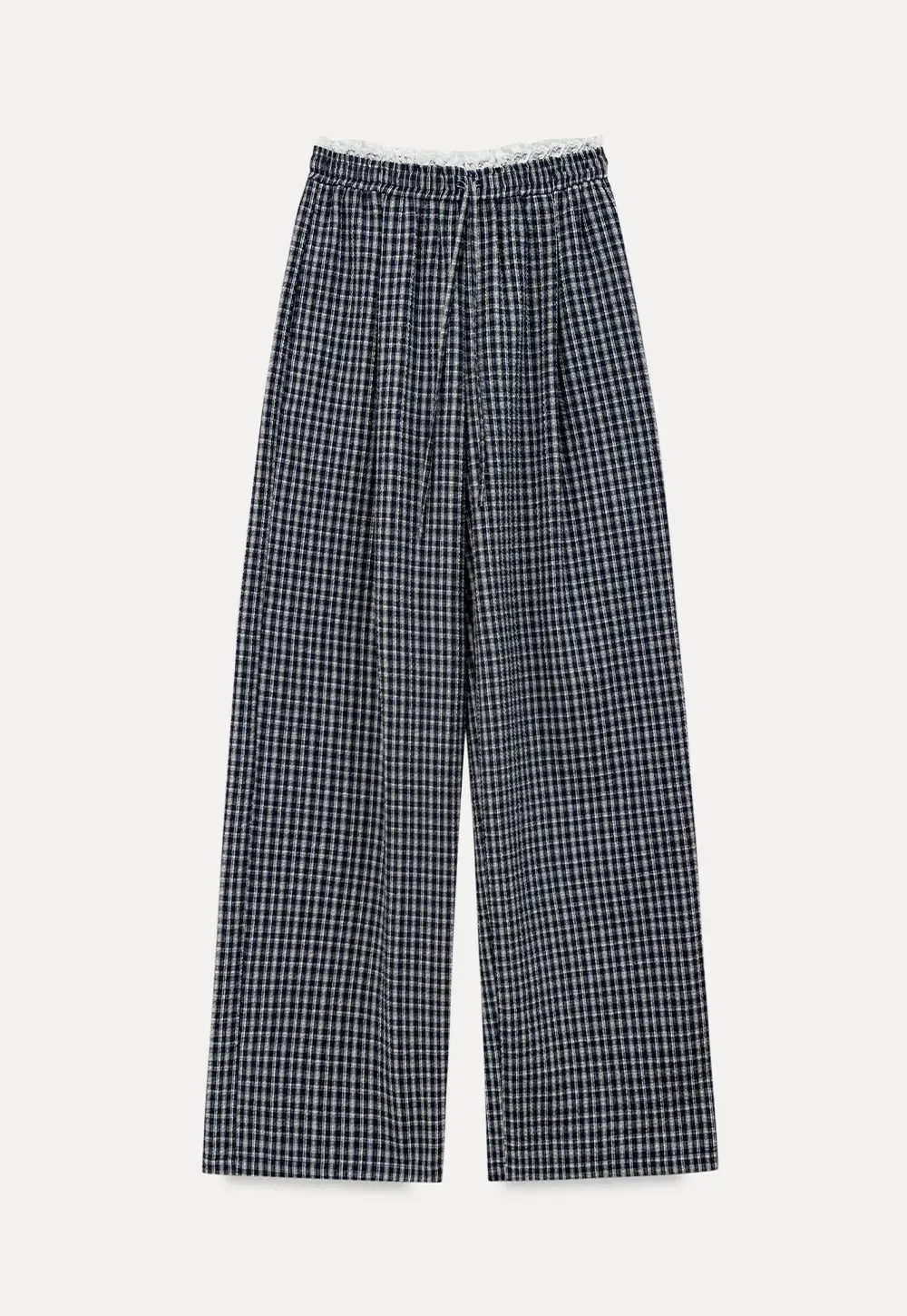 Wide Leg Plaid Casual Pants with Elastic Waist