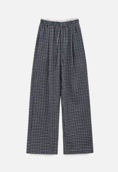 Wide Leg Plaid Casual Pants with Elastic Waist