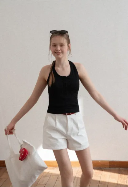 High waist pleated casual shorts with belt loop