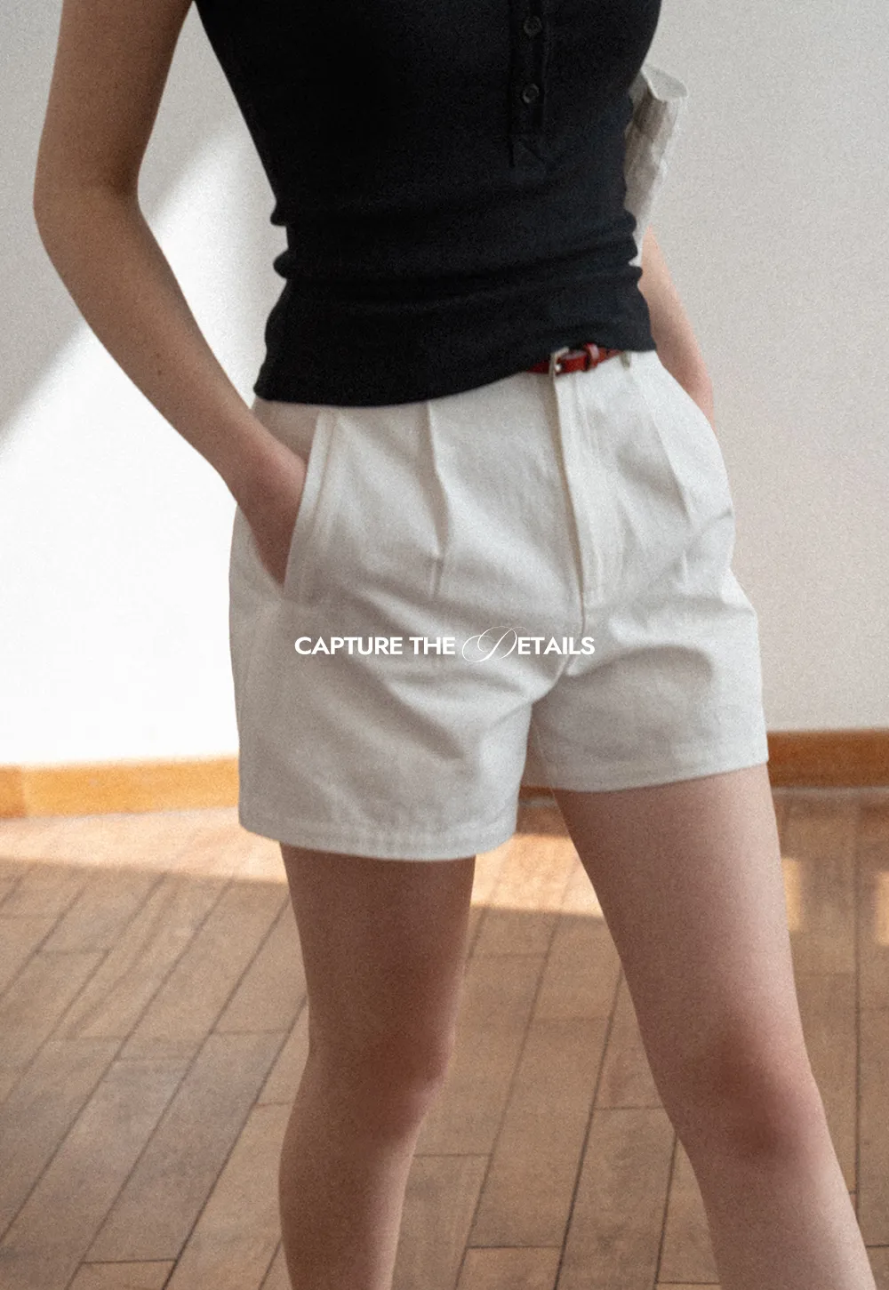 High waist pleated casual shorts with belt loop