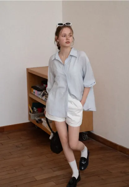 High waist pleated casual shorts with belt loop