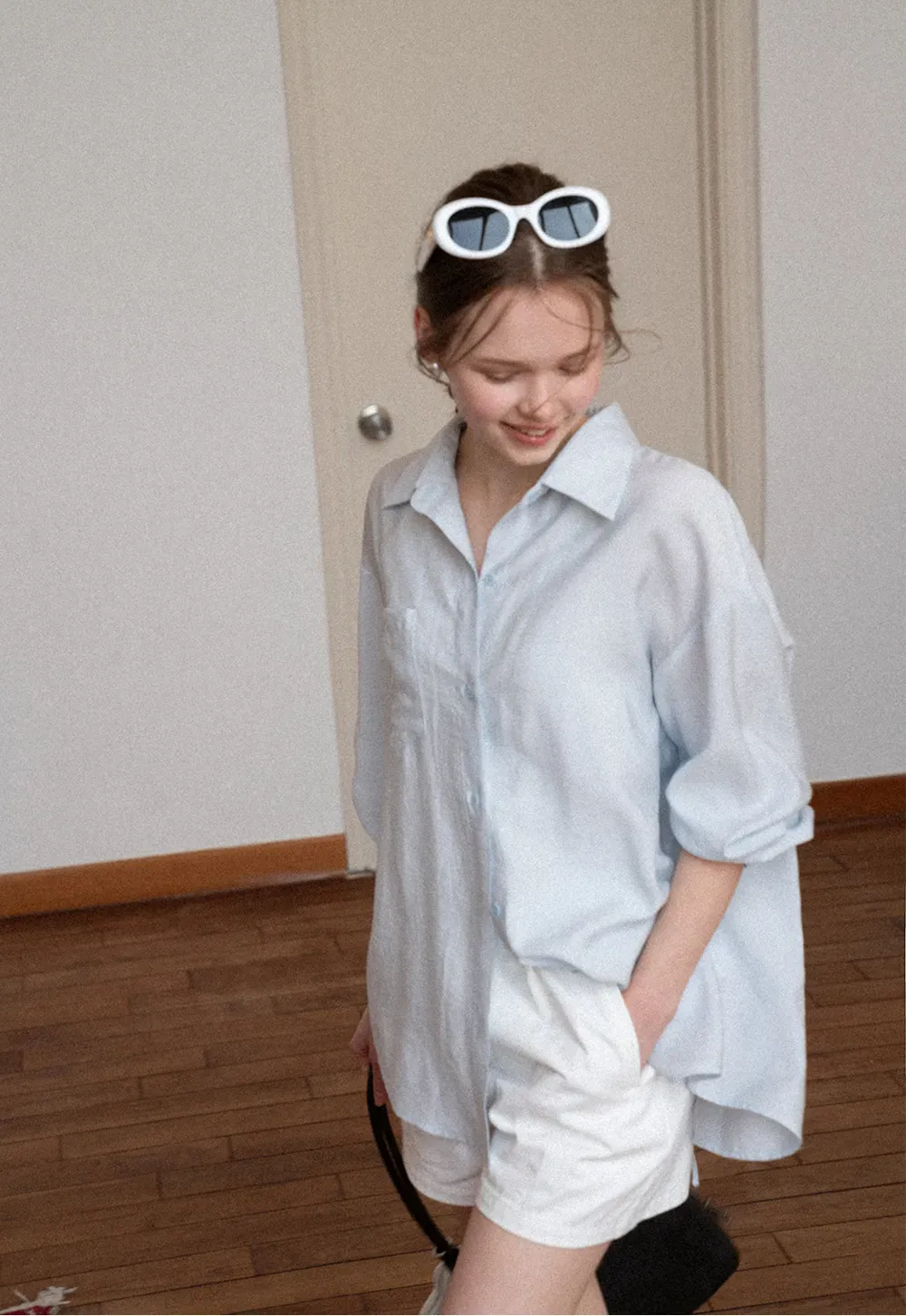 High waist pleated casual shorts with belt loop