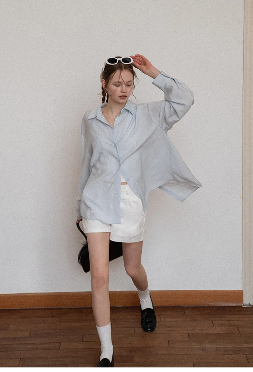 High waist pleated casual shorts with belt loop