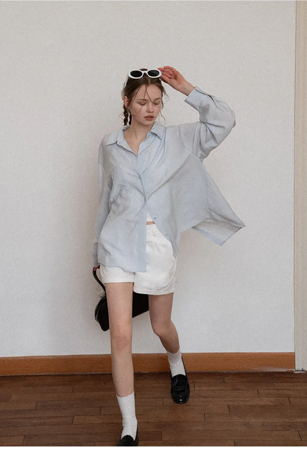 High waist pleated casual shorts with belt loop