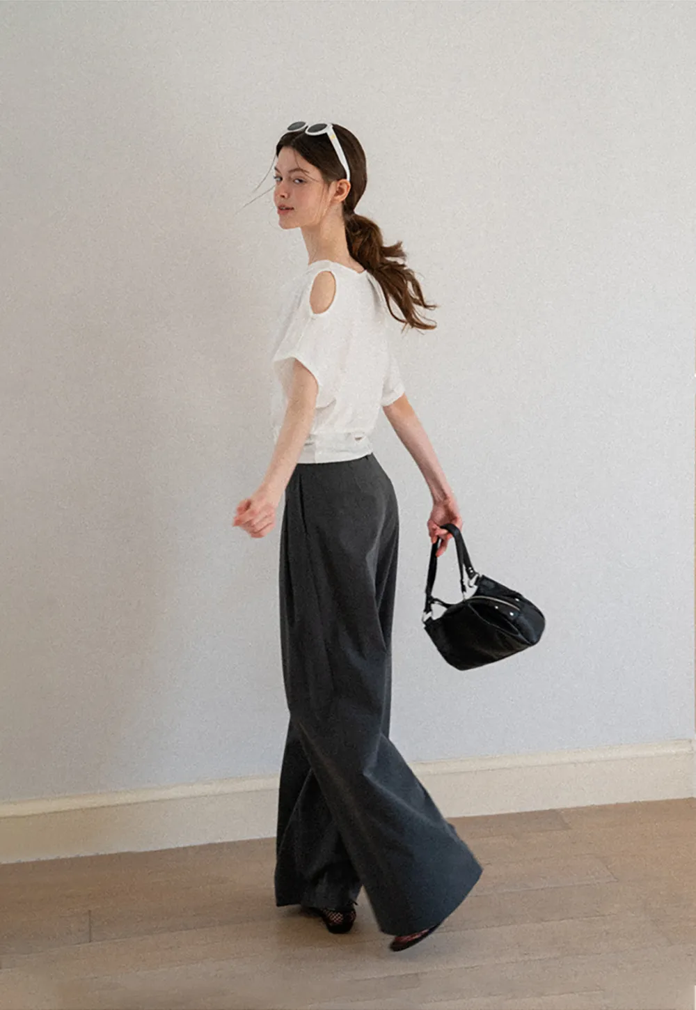 High Waist Wide Leg Pleated Casual Pants
