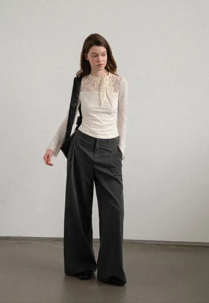 High Waist Wide Leg Pleated Casual Pants