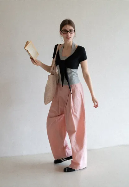 Wide Leg Pleated Casual Pants