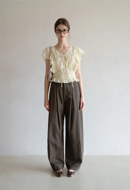 Wide Leg Pleated Casual Pants