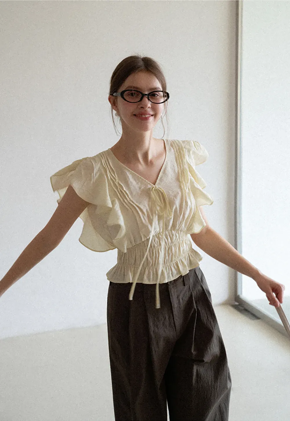 Wide Leg Pleated Casual Pants