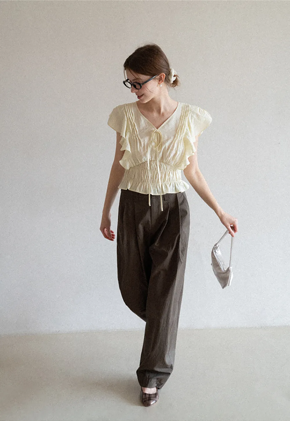 Wide Leg Pleated Casual Pants