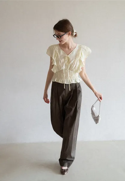 Wide Leg Pleated Casual Pants