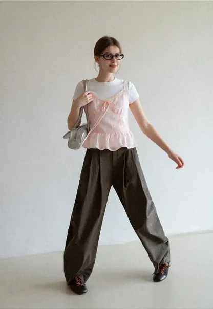 Wide Leg Pleated Casual Pants