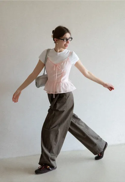 Wide Leg Pleated Casual Pants