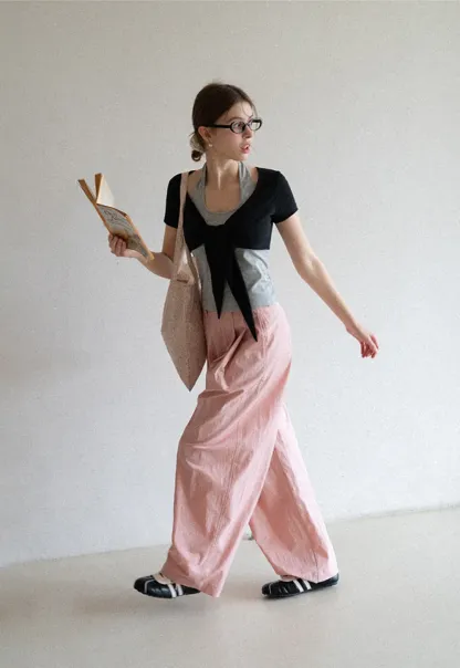 Wide Leg Pleated Casual Pants