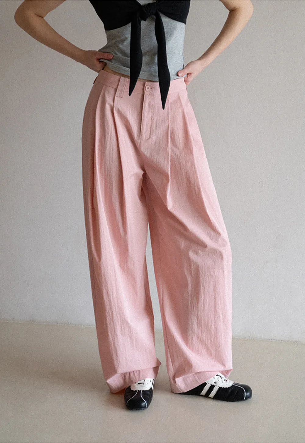 Wide Leg Pleated Casual Pants