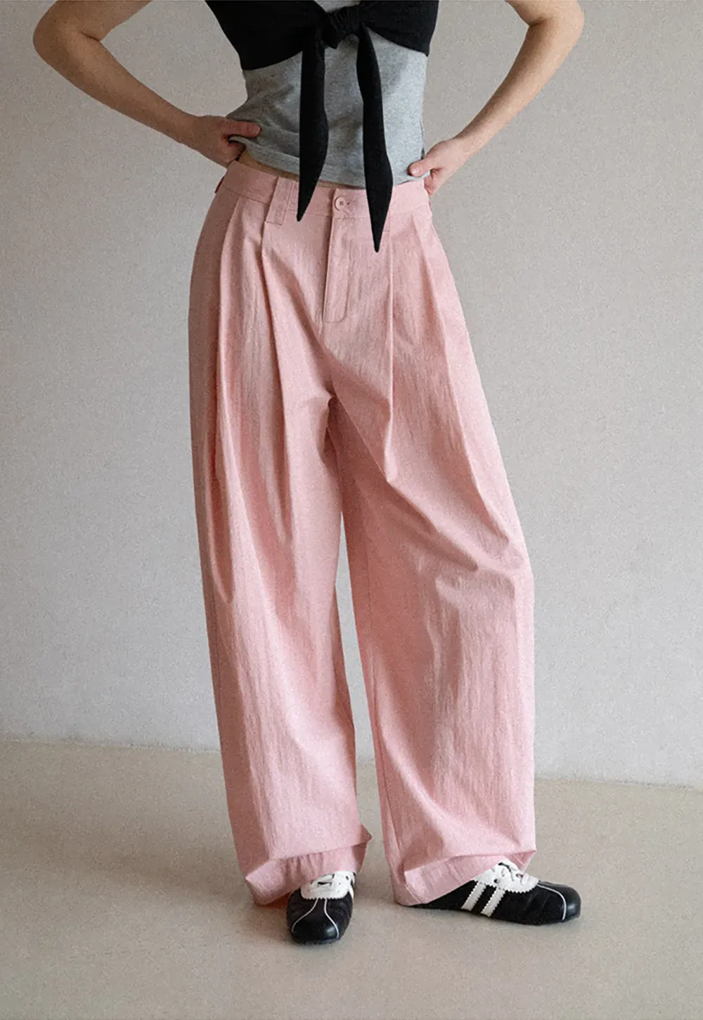 Wide Leg Pleated Casual Pants