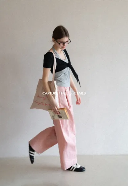Wide Leg Pleated Casual Pants