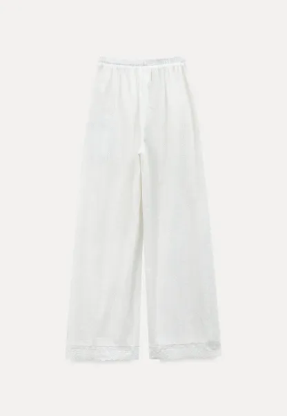 Wide Leg Drawstring Casual Pants with Lace Hem