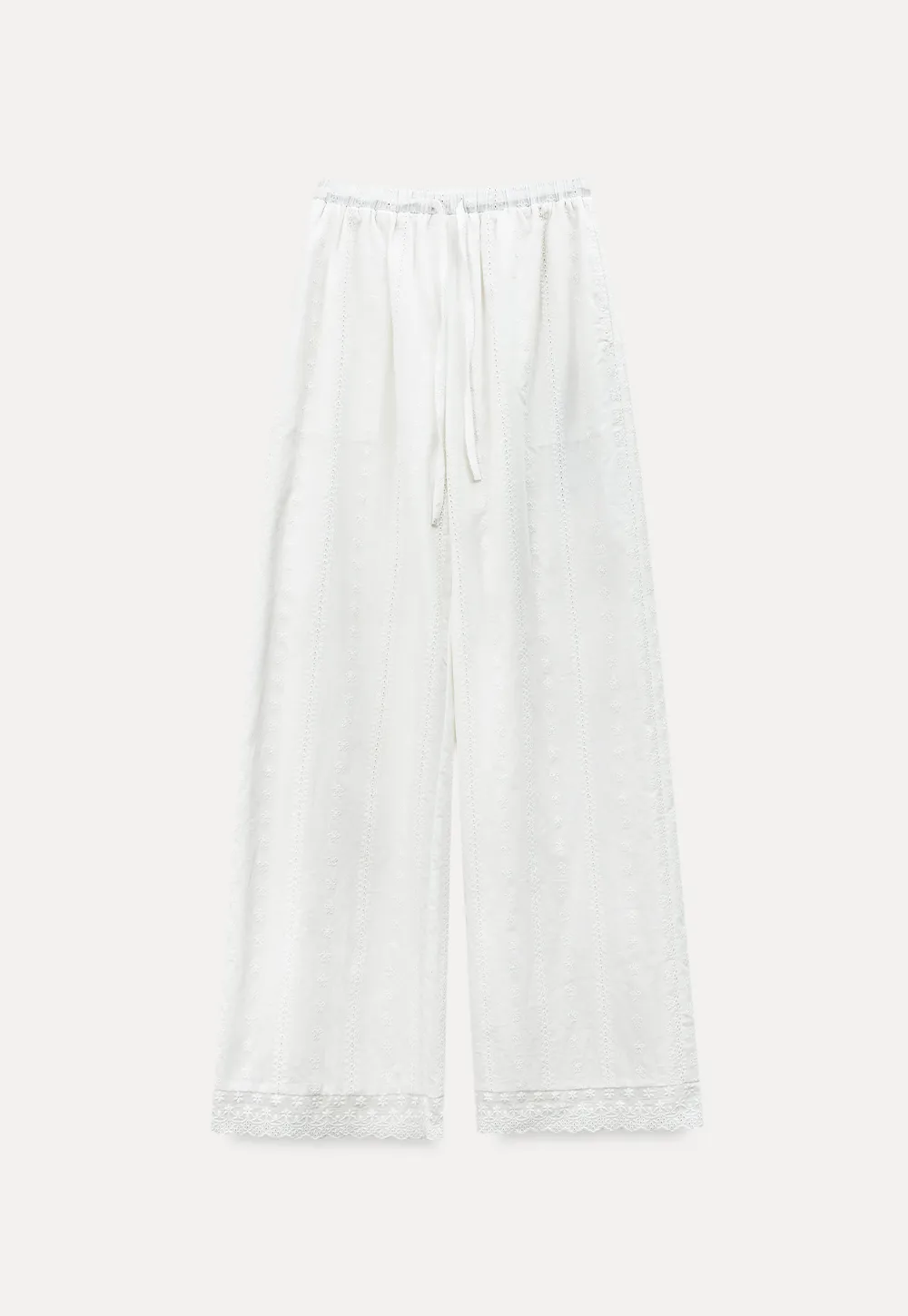 Wide Leg Drawstring Casual Pants with Lace Hem