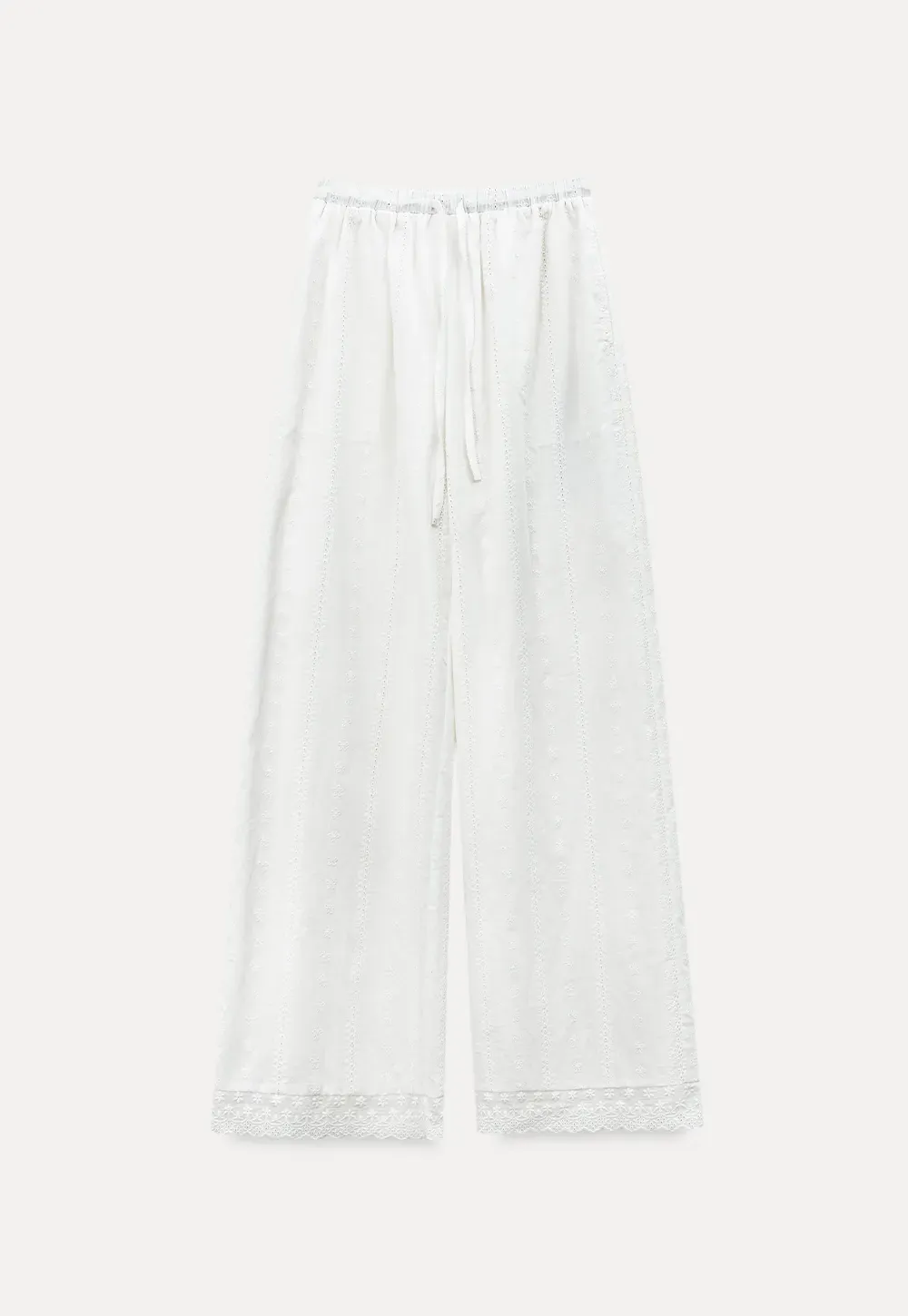 Wide Leg Drawstring Casual Pants with Lace Hem