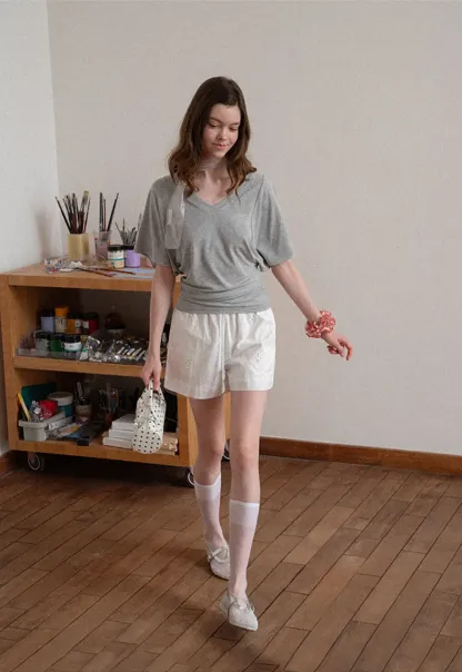 Embroidered Shorts with Drawstring Waist