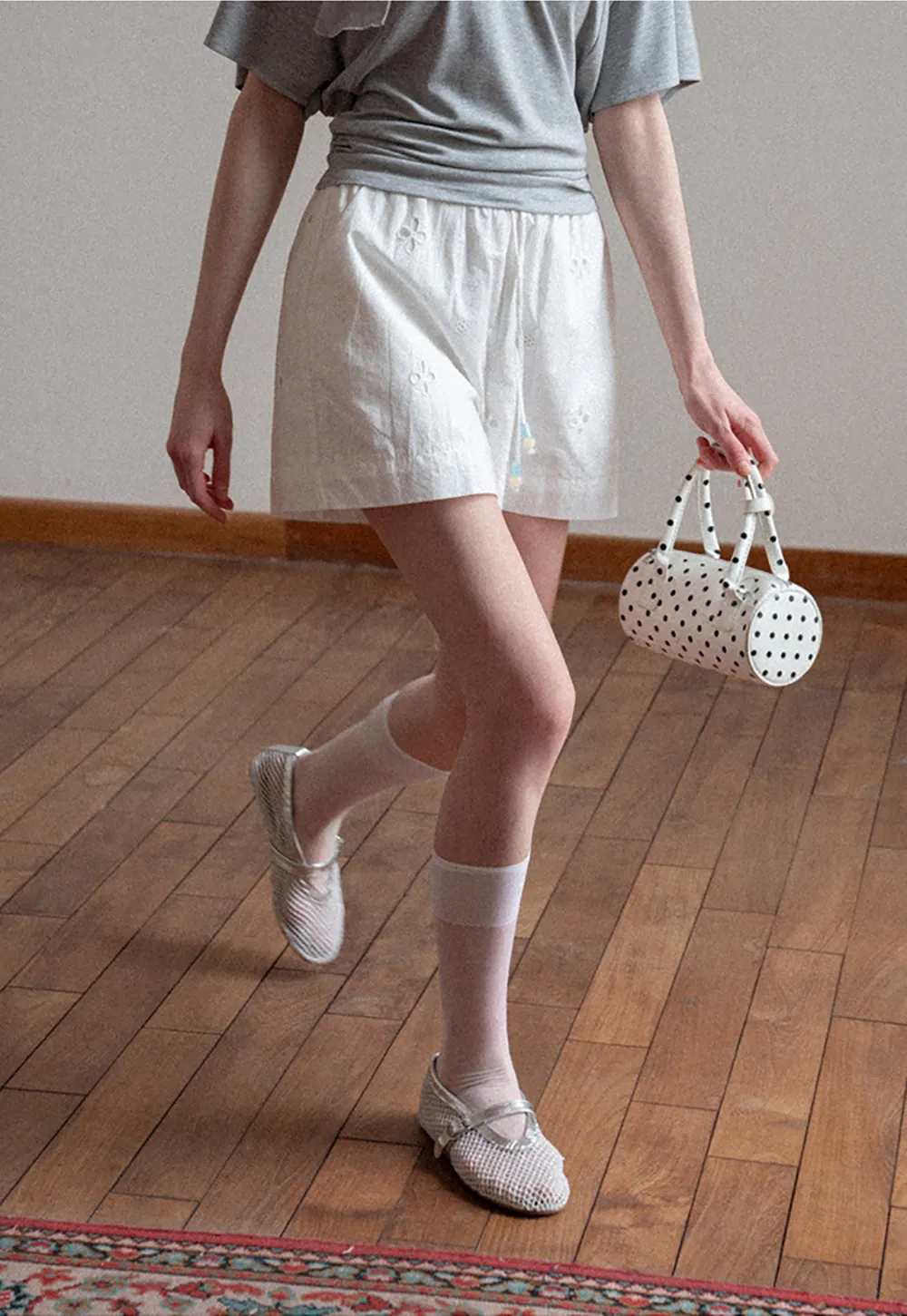 Embroidered Shorts with Drawstring Waist